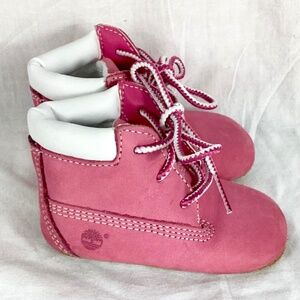 Timberland Suede Infant Baby Soft Crib Shoes Size 2 Pink White Booties
